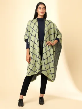 Open Front Checkered Knitted Shrug | Green