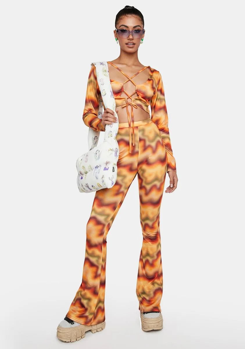 Orange Multi Print Becky Flare Pants