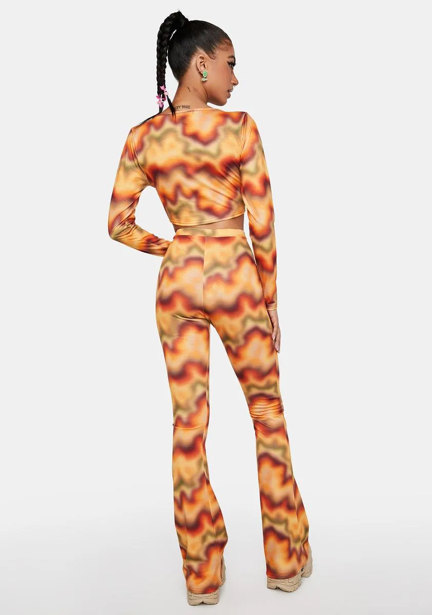 Orange Multi Print Becky Flare Pants