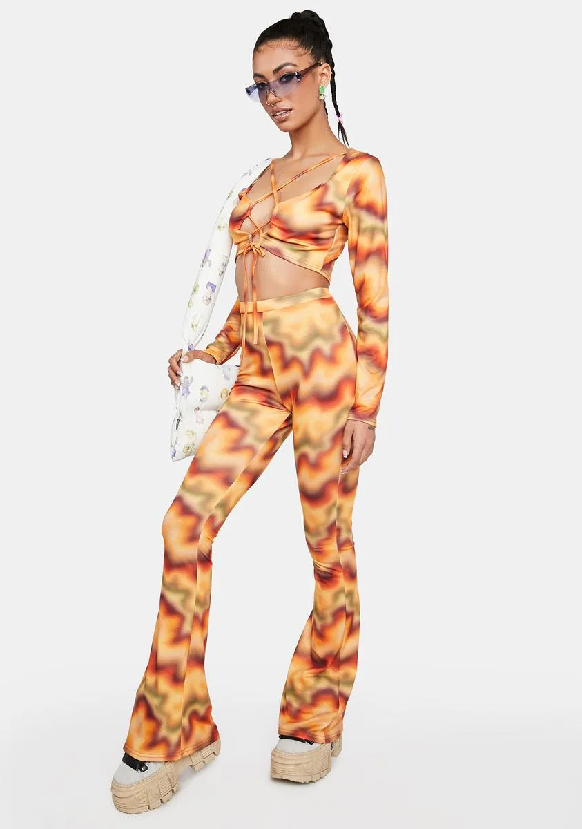 Orange Multi Print Becky Flare Pants