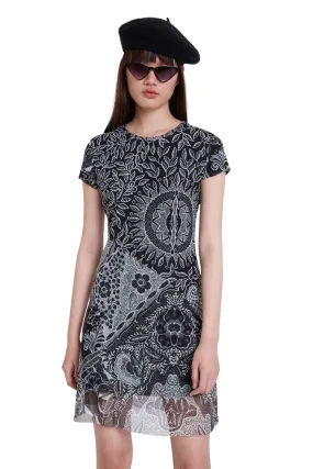 Paris Stretchy Flared Short Sleeve Monochrome Dress Desigual Style 20WWVK62