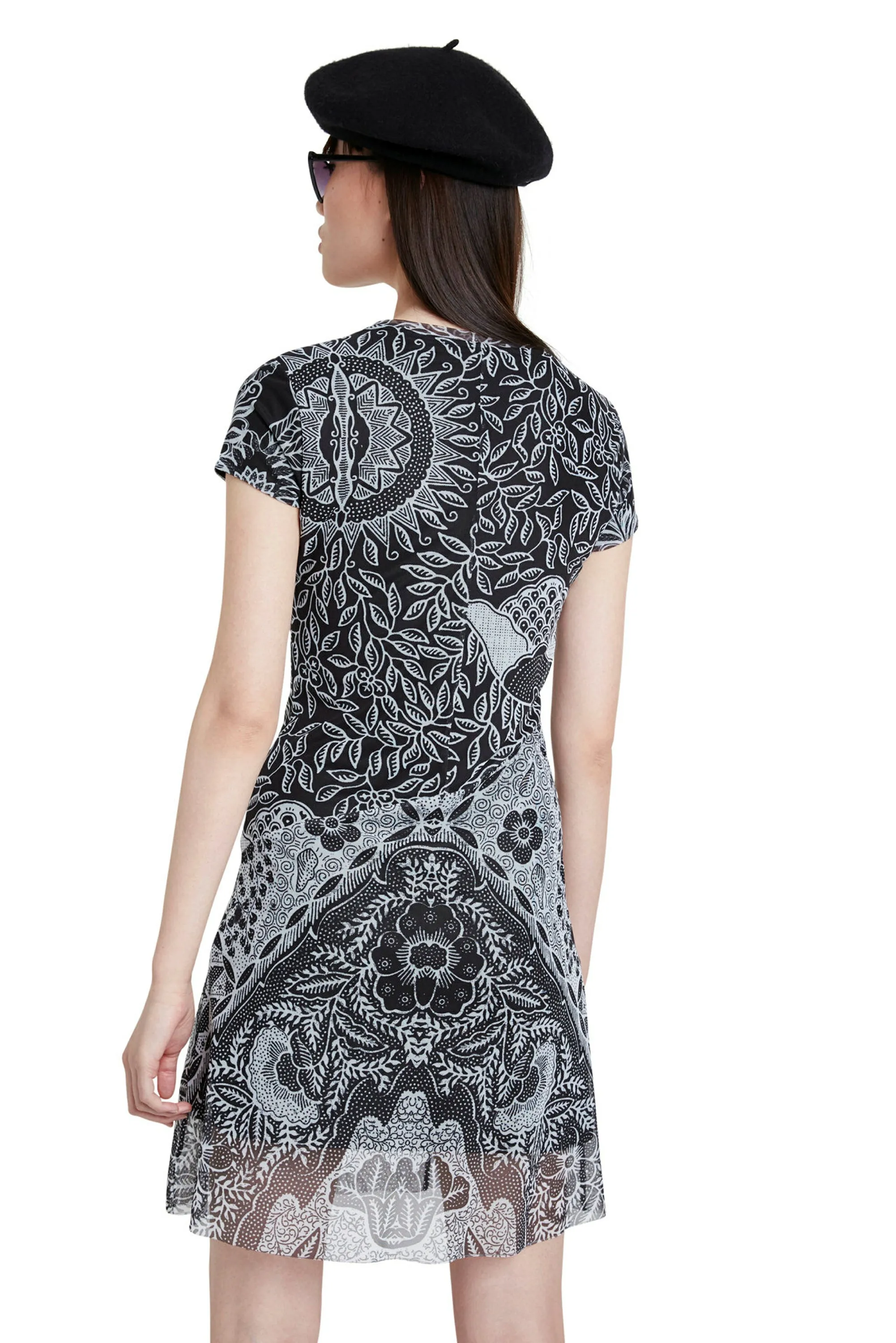 Paris Stretchy Flared Short Sleeve Monochrome Dress Desigual Style 20WWVK62