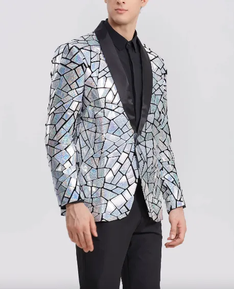 Party Outfit Jacket Men's Disco Mirrored Tuxedo Suits Blazer Men's Festival Outfit