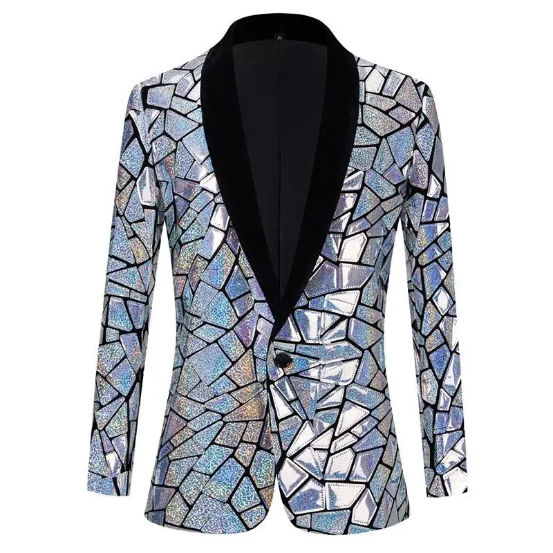 Party Outfit Jacket Men's Disco Mirrored Tuxedo Suits Blazer Men's Festival Outfit