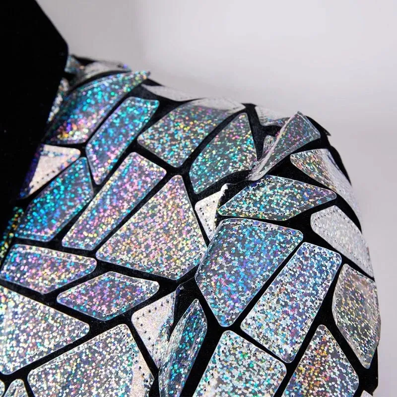 Party Outfit Jacket Men's Disco Mirrored Tuxedo Suits Blazer Men's Festival Outfit