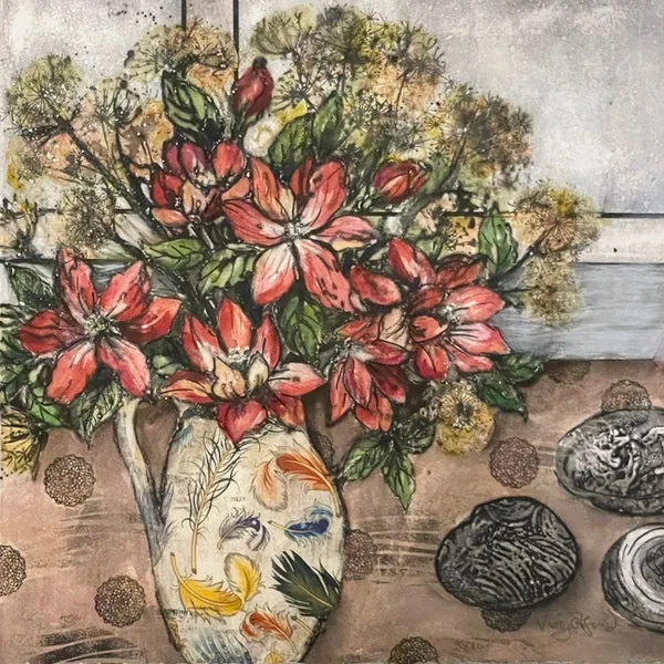 Peebles and Flowers. Collagraph Print 1/1, Framed (VO70)