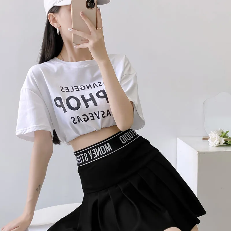 Pleated Skirt with Print, Collegiate Short Dress