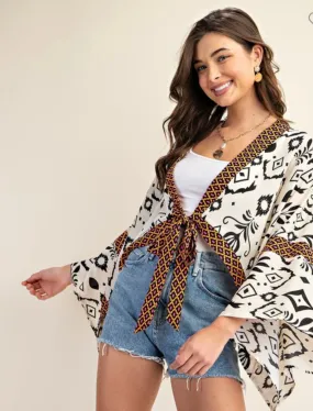 Print Black / Cream Short Kimono