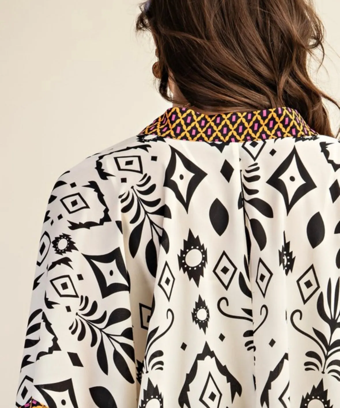 Print Black / Cream Short Kimono