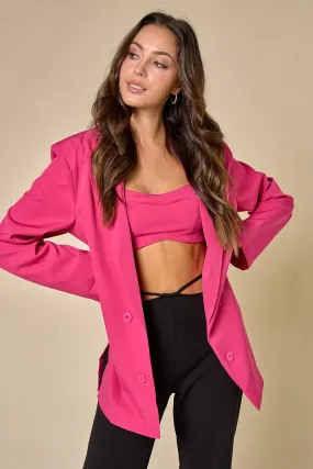"Queen Mentality" Fuchsia Button Up Blazer w/ Matching Tube Top