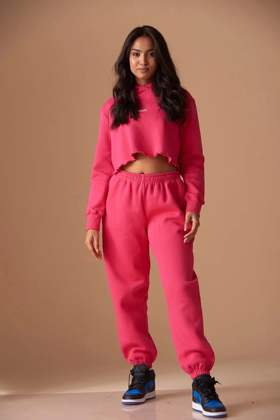 Relaxed Crop Hooded sweatshirt with Mid rise Joggers