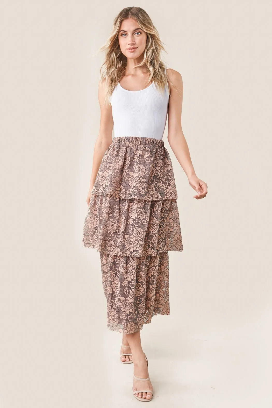 Rhiannon Tiered Lace Midi Skirt
