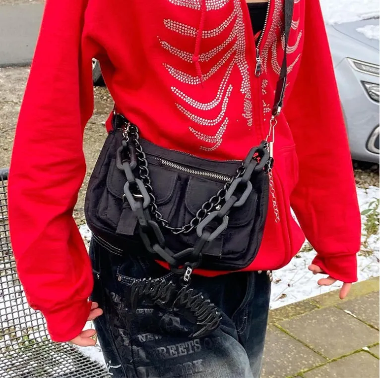 Rhinestone Skeleton Zip Up Hoodie