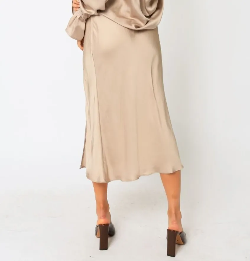 Satin Slit Midi Skirt