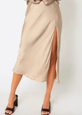 Satin Slit Midi Skirt