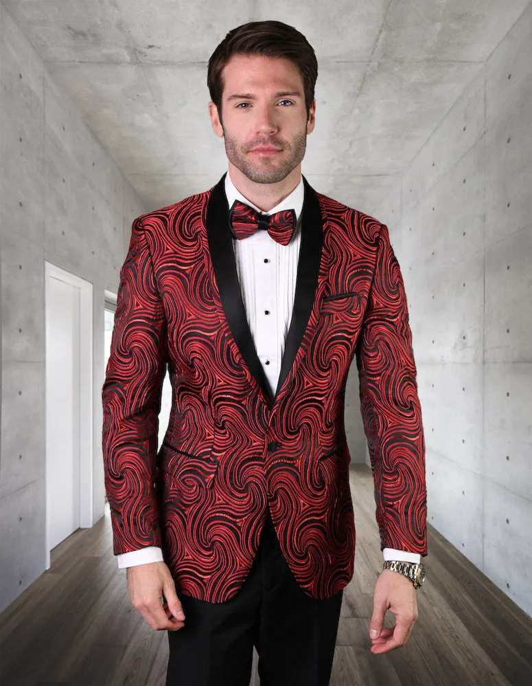 SINGLE BREASTED MEN'S JACKET WITH MATCHING BOW TIE | RED | RJ-104