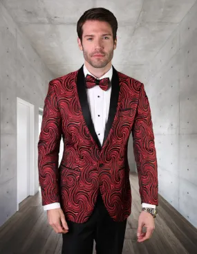SINGLE BREASTED MEN'S JACKET WITH MATCHING BOW TIE | RED | RJ-104