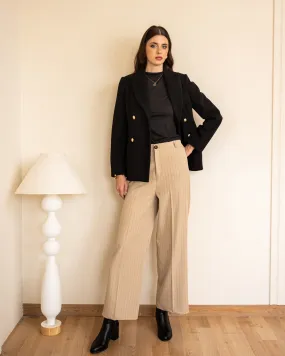 STRIPPED WIDE LEG PANT-BEIGE