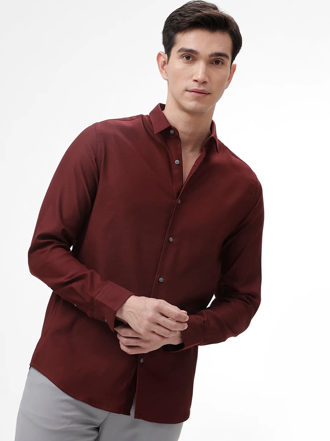The Collection Think Maroon Slim Fit Shirt