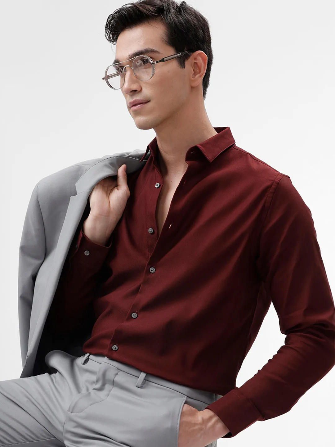 The Collection Think Maroon Slim Fit Shirt