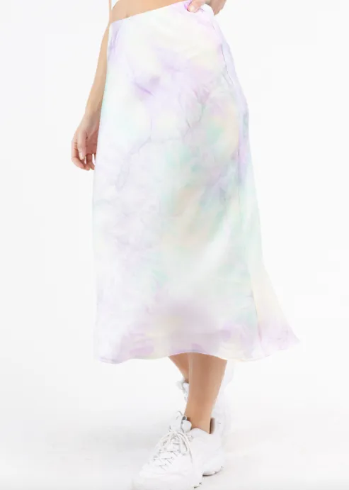 Tie Dye Satin Midi Skirt
