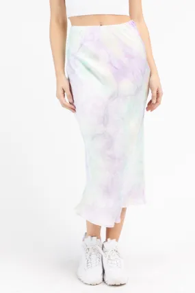 Tie Dye Satin Midi Skirt