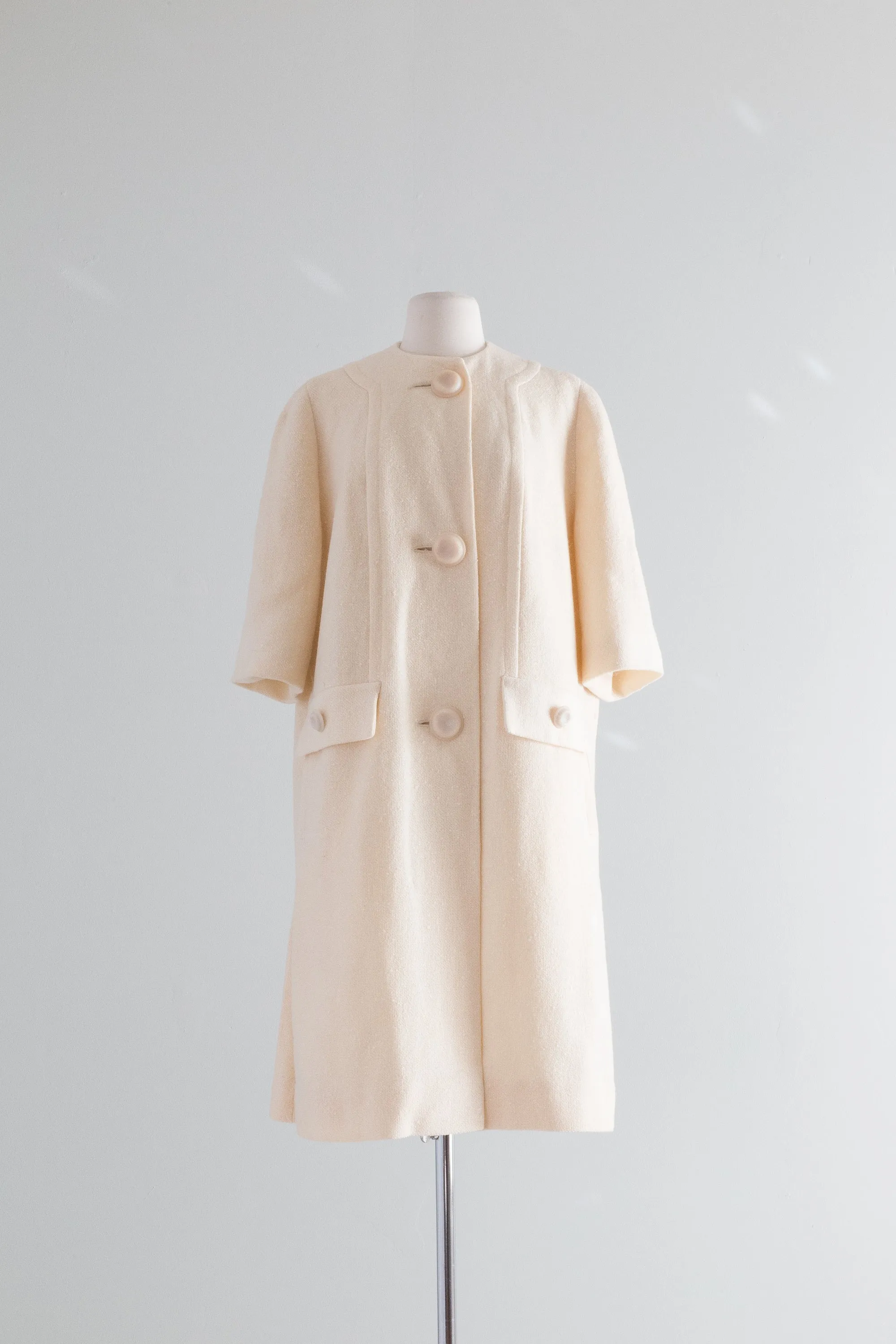 Timeless Chic 1960's Vanilla Wool Coat With Big Buttons / Large