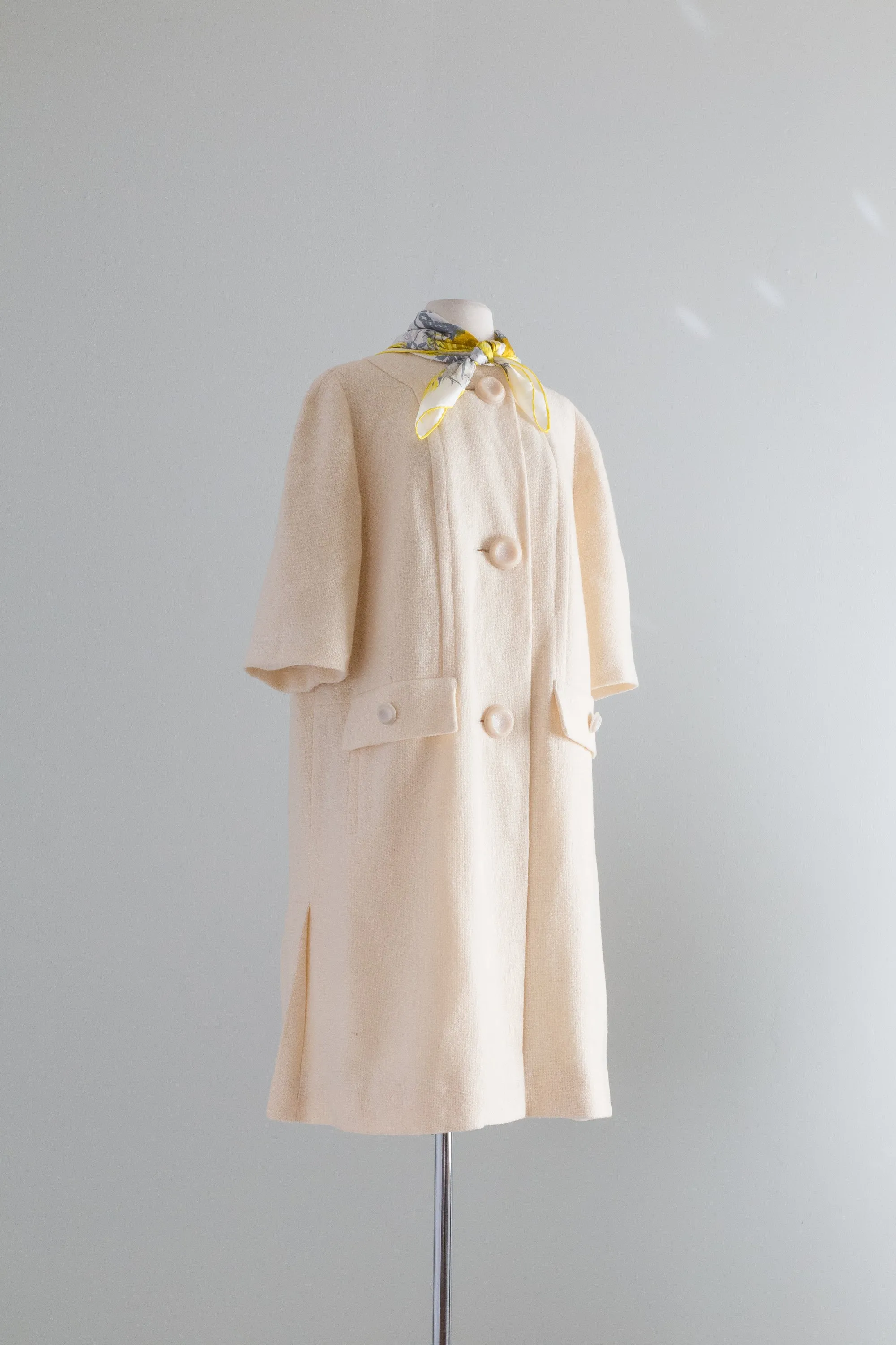 Timeless Chic 1960's Vanilla Wool Coat With Big Buttons / Large