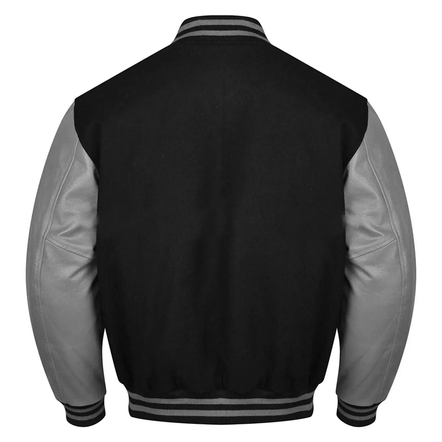 Varsity Black Letterman Baseball Wool &Grey Real Leather Sleeves Jacket