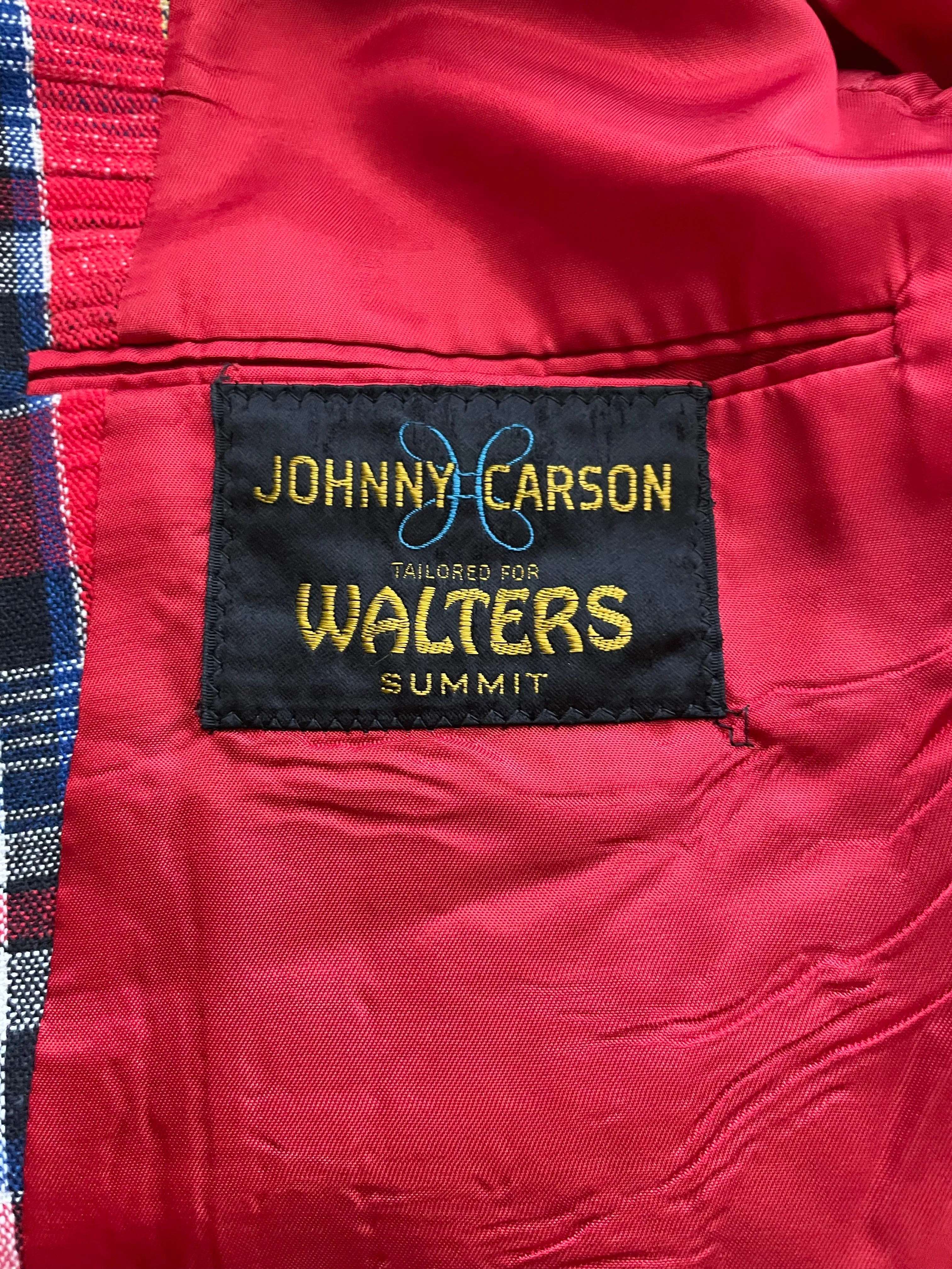 Vintage 1970’s Johnny Carson Red, Yellow, Blue & White Plaid Sports Coat / Blazer