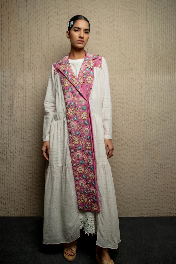 White cotton sheer embroidered trench coat