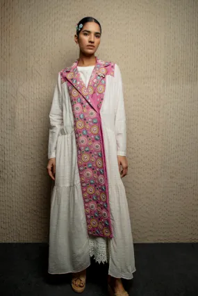 White cotton sheer embroidered trench coat