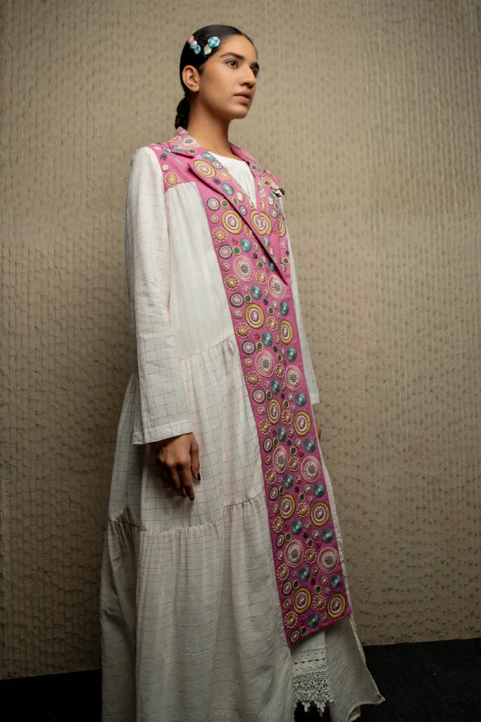 White cotton sheer embroidered trench coat