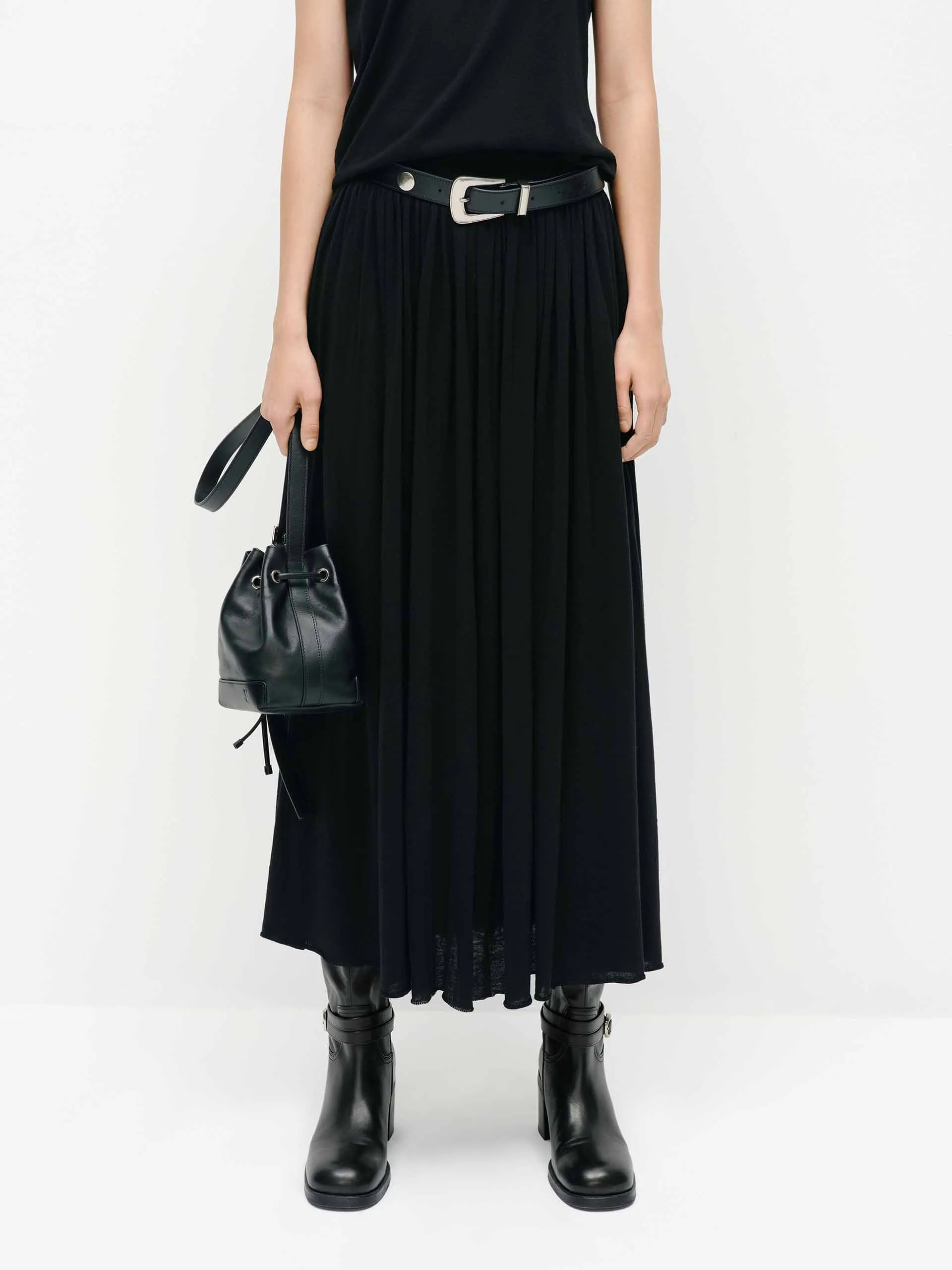 Wide Waist Pleated Skirt