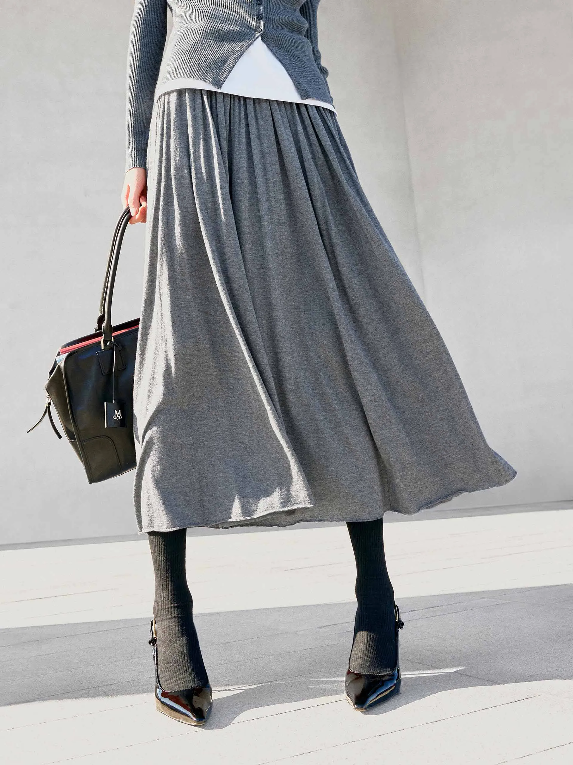 Wide Waist Pleated Skirt