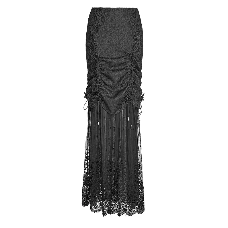 Winter Women Black Long Lace Fishtail Fashion Gothic Skirt