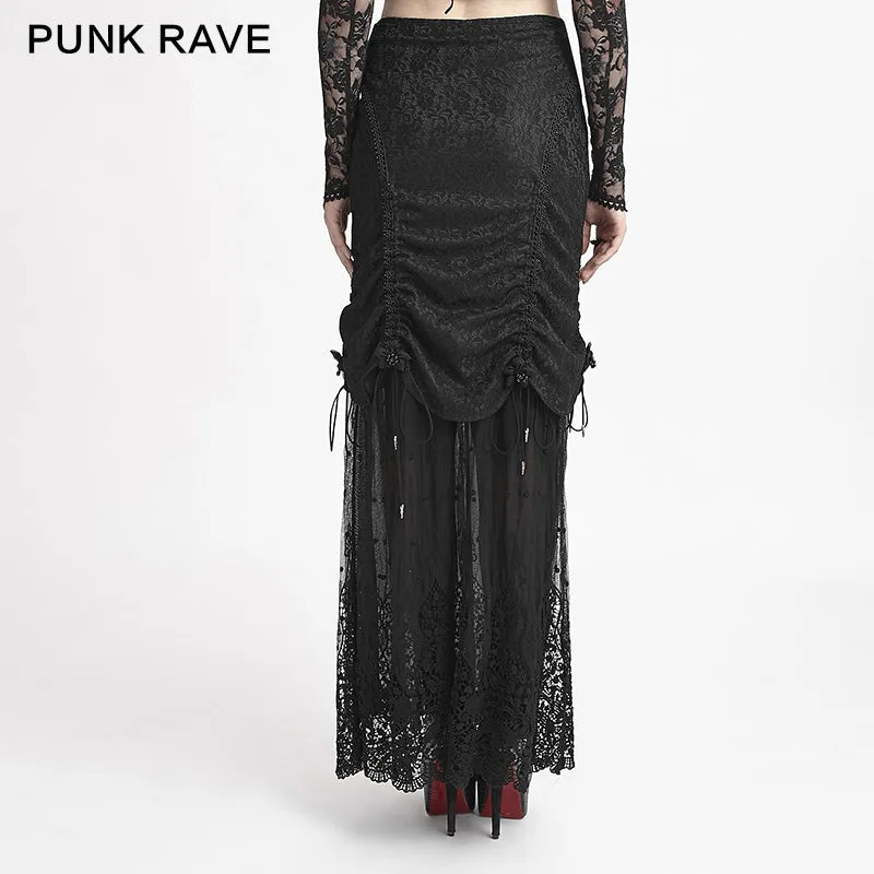 Winter Women Black Long Lace Fishtail Fashion Gothic Skirt