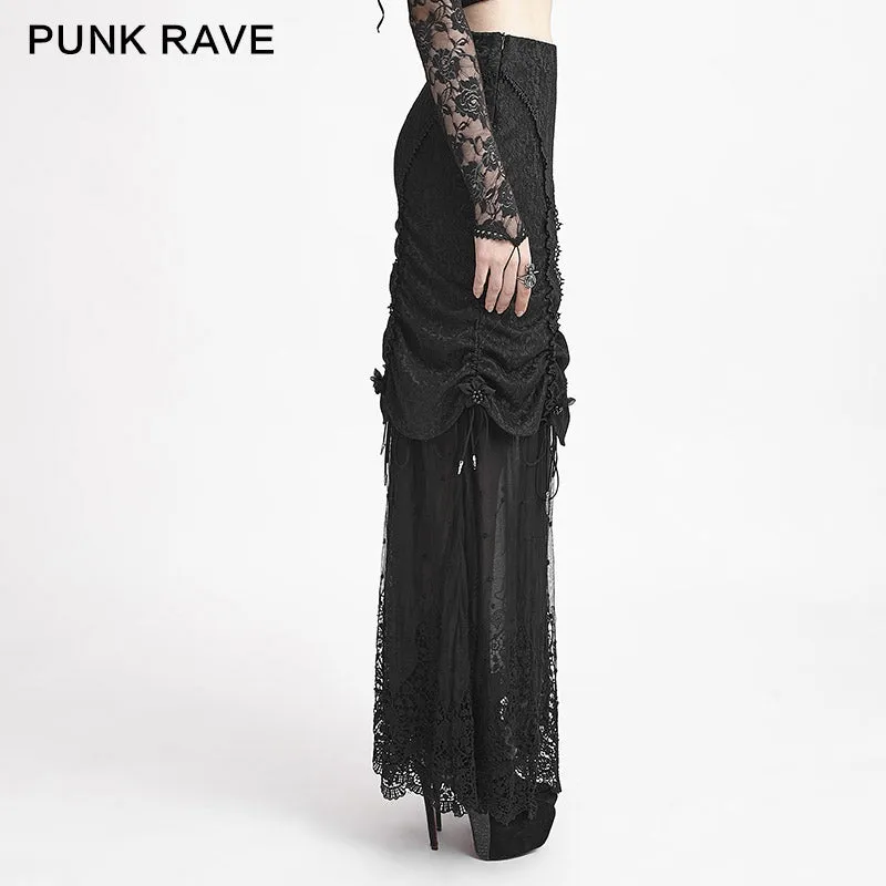 Winter Women Black Long Lace Fishtail Fashion Gothic Skirt