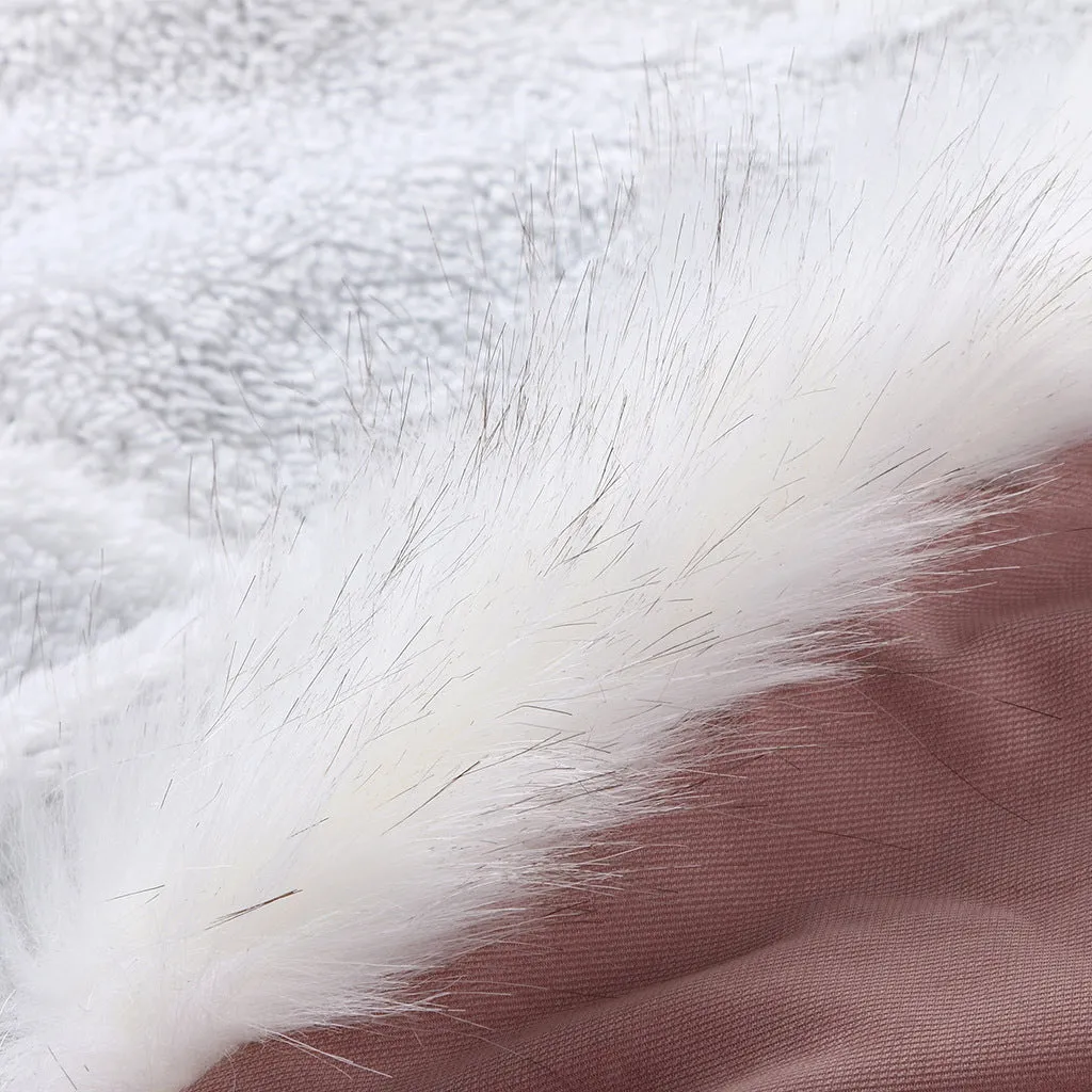 Women Cotton Padded White Fur Collar Hooded Coat