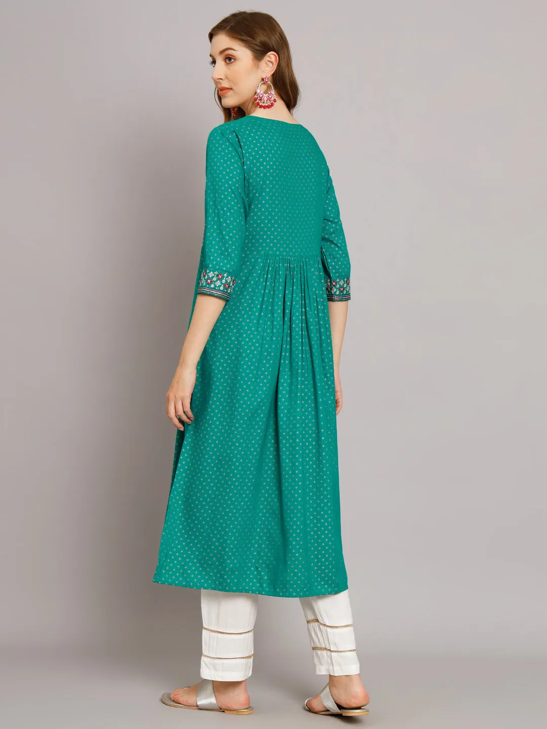 Women's Turquoise Rayon A-Line Kurta Palazzo Set