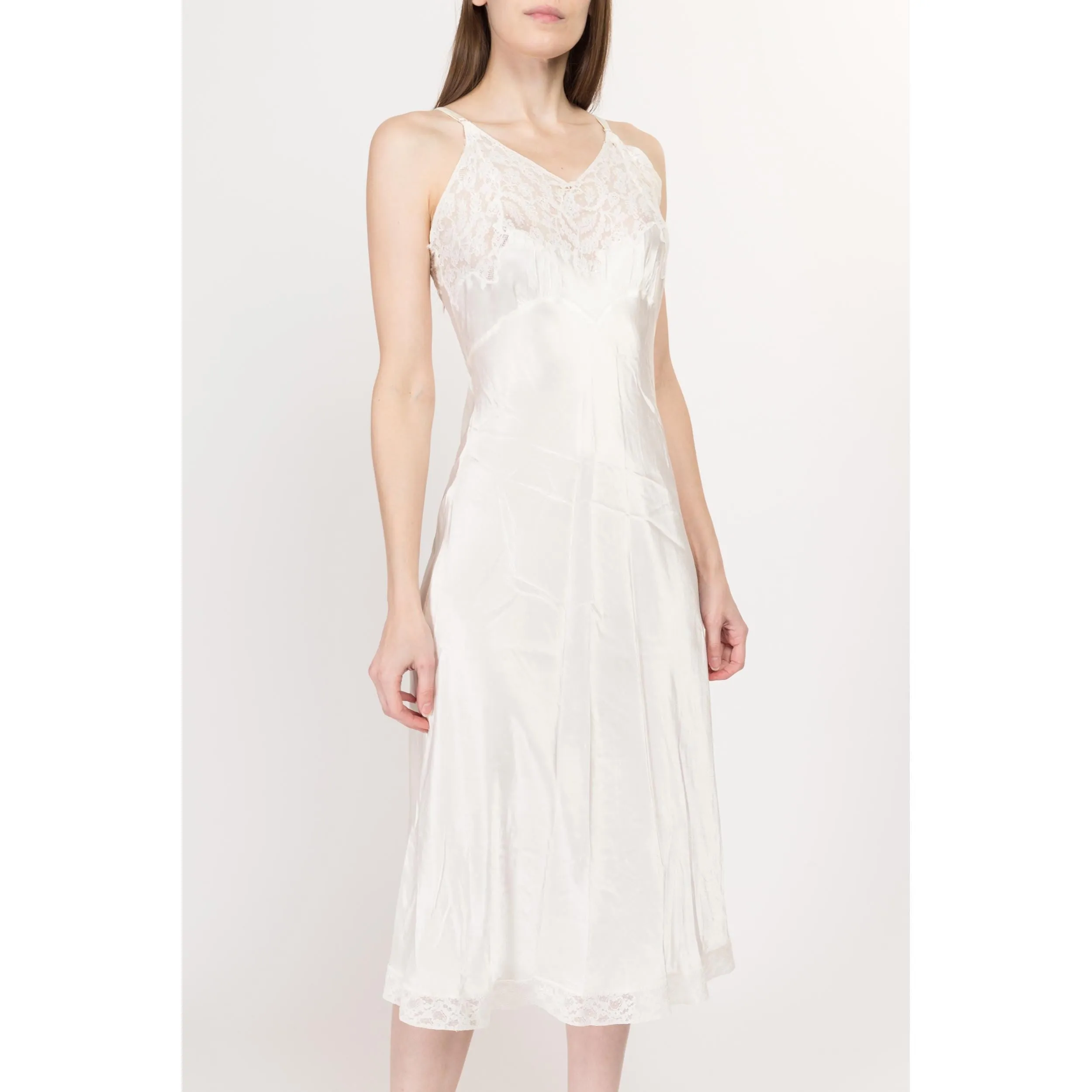 XS-Sm 1940s Fischer Heavenly Lingerie White Bias Cut Nightgown