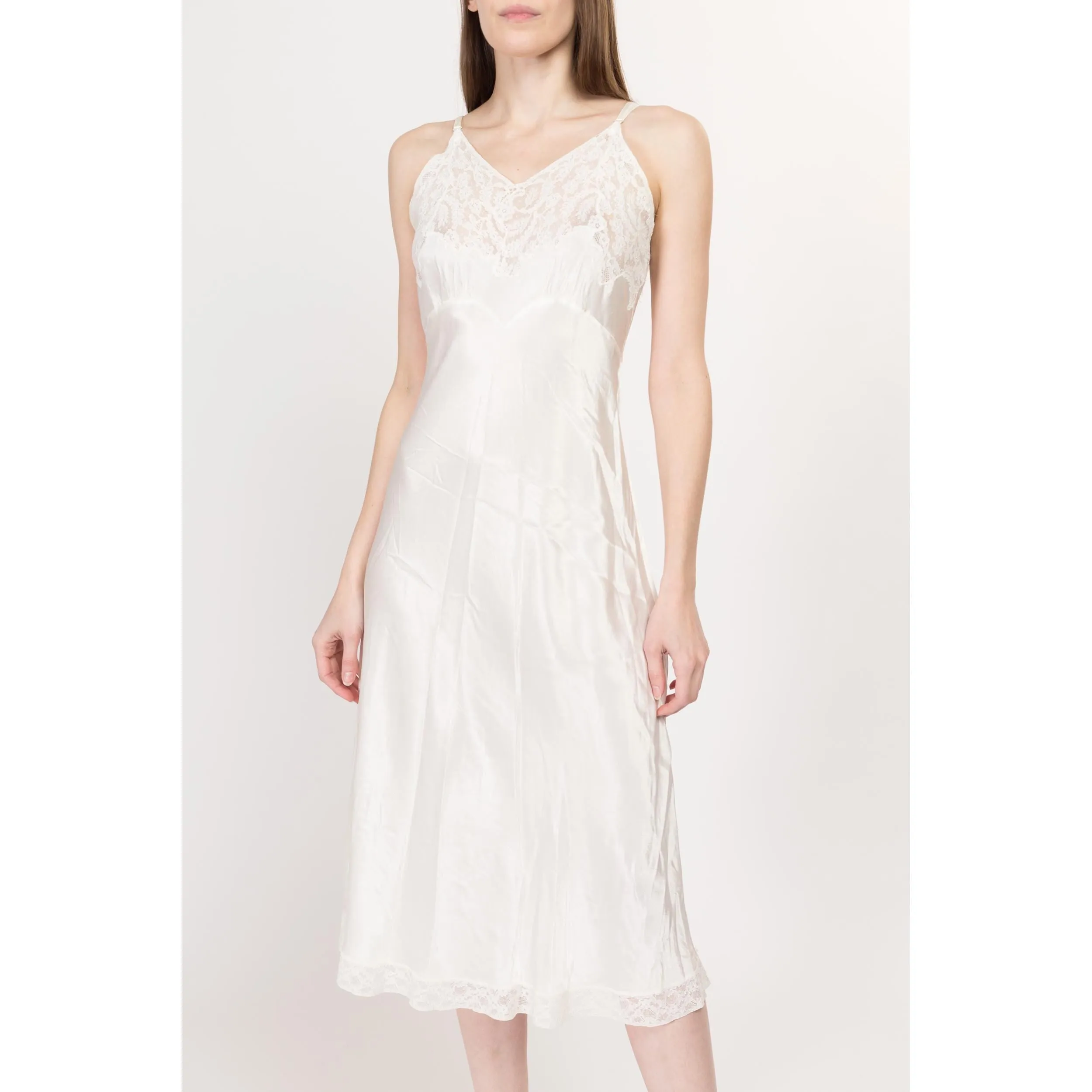 XS-Sm 1940s Fischer Heavenly Lingerie White Bias Cut Nightgown