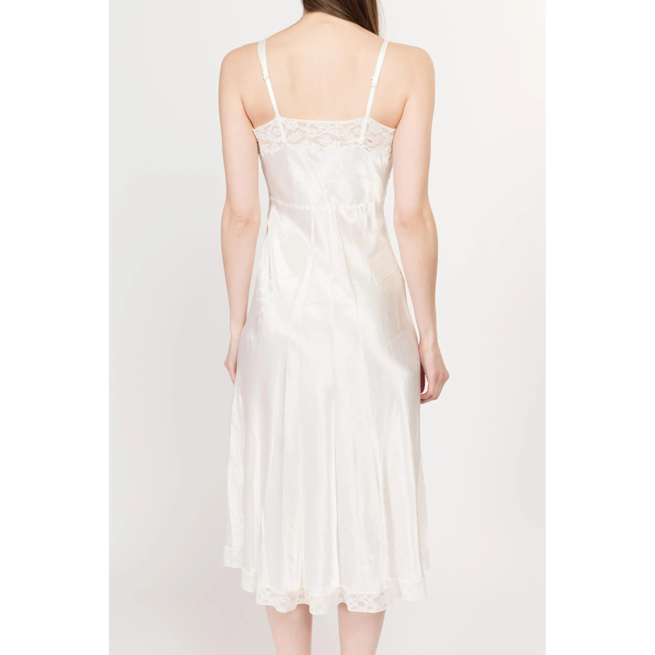 XS-Sm 1940s Fischer Heavenly Lingerie White Bias Cut Nightgown