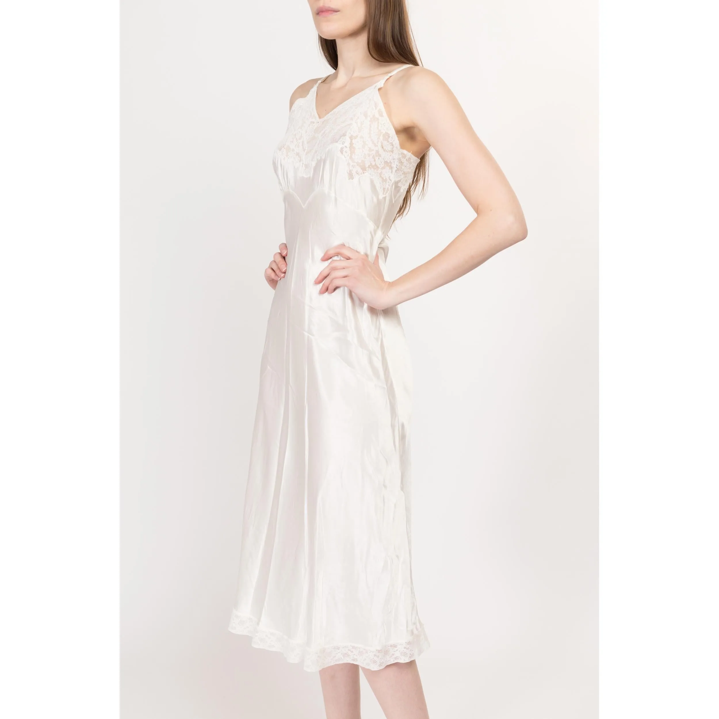 XS-Sm 1940s Fischer Heavenly Lingerie White Bias Cut Nightgown