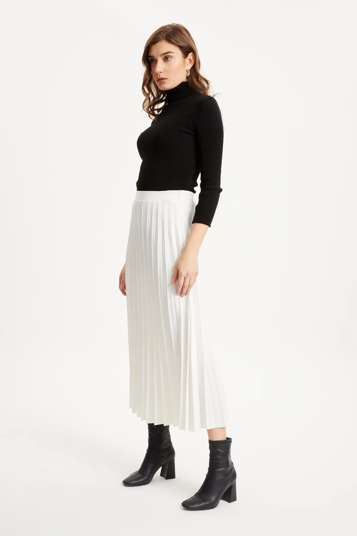ZRF Women Pleated Basic Skirt - Ecru - Texcoco