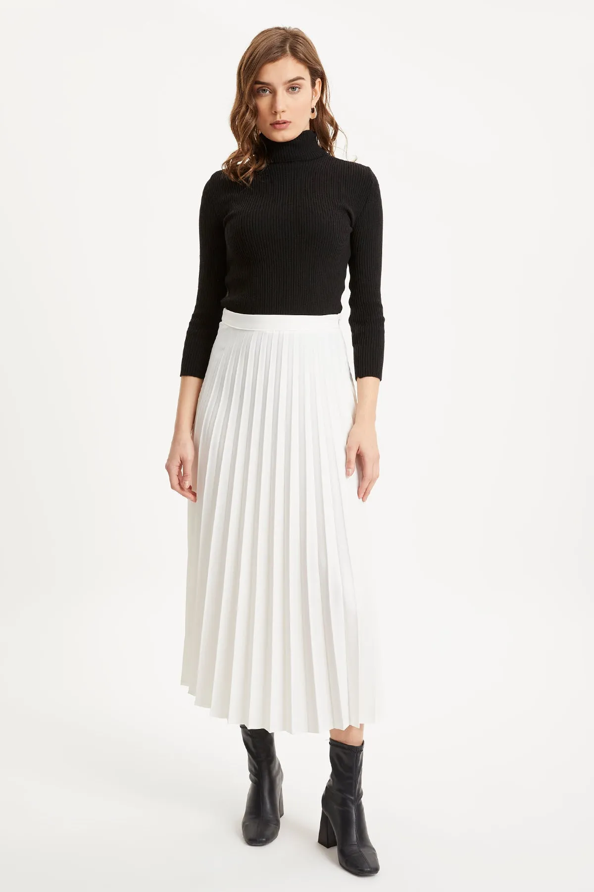 ZRF Women Pleated Basic Skirt - Ecru - Texcoco